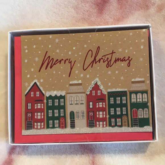 IG Group Americas Other - Merry Christmas Holiday Snowy Glitter Houses Greeting Card Set NWT 15count